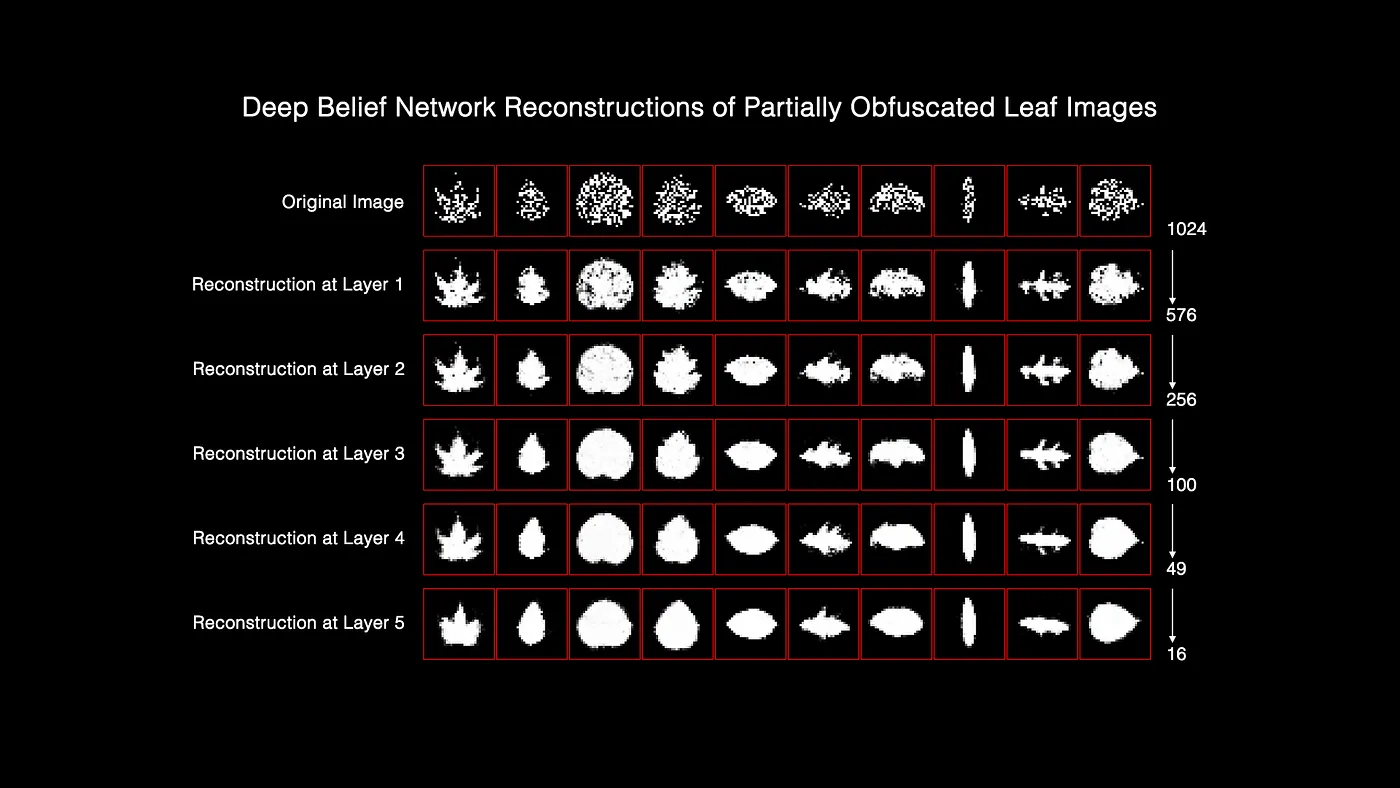 Reconstruction of partially obfuscated images showing the network's ability to fill in missing information