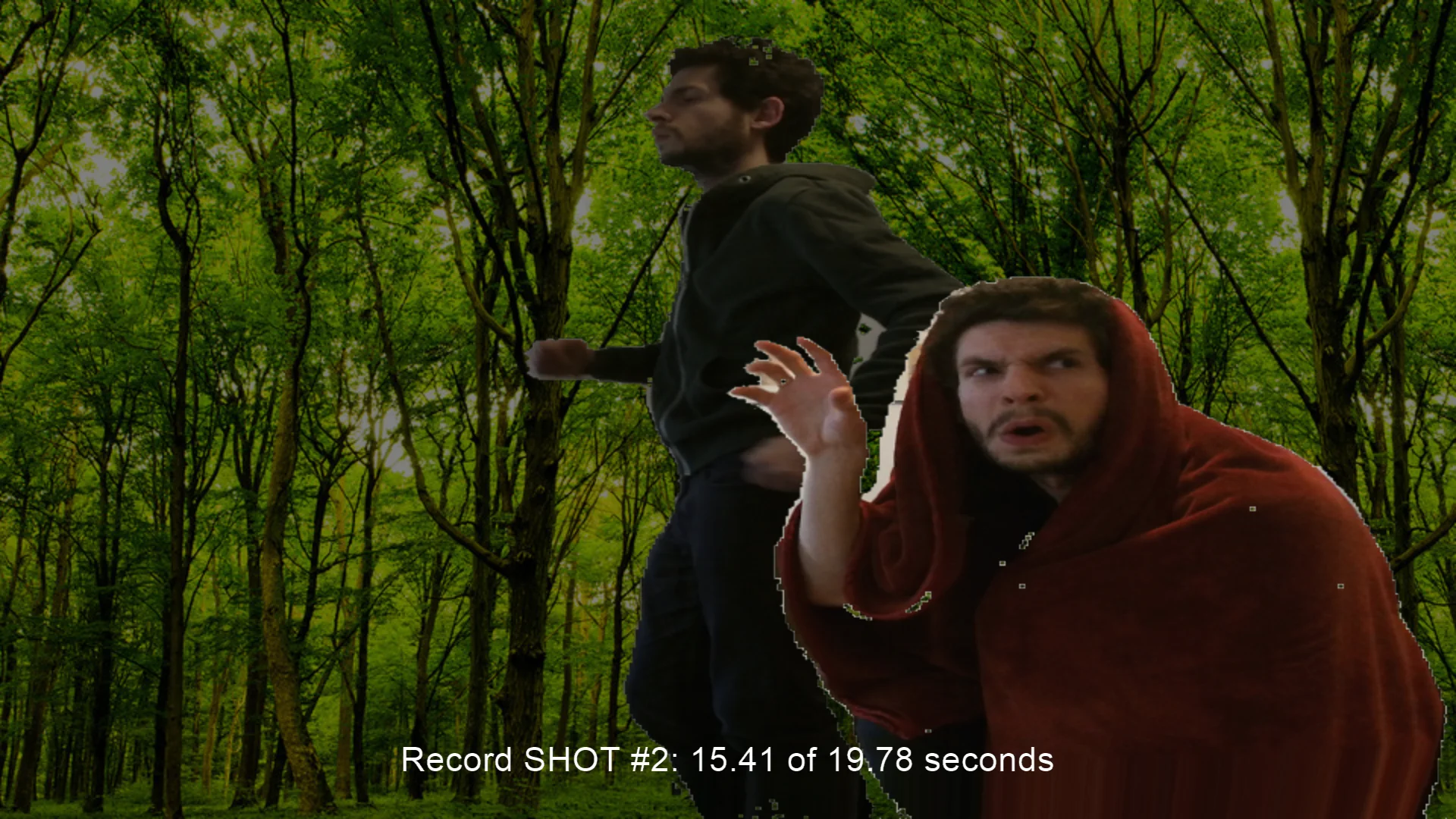 Two actors in forest scene
