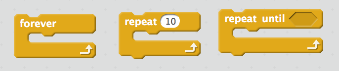 Scratch code blocks showing repeat N and repeat until variants