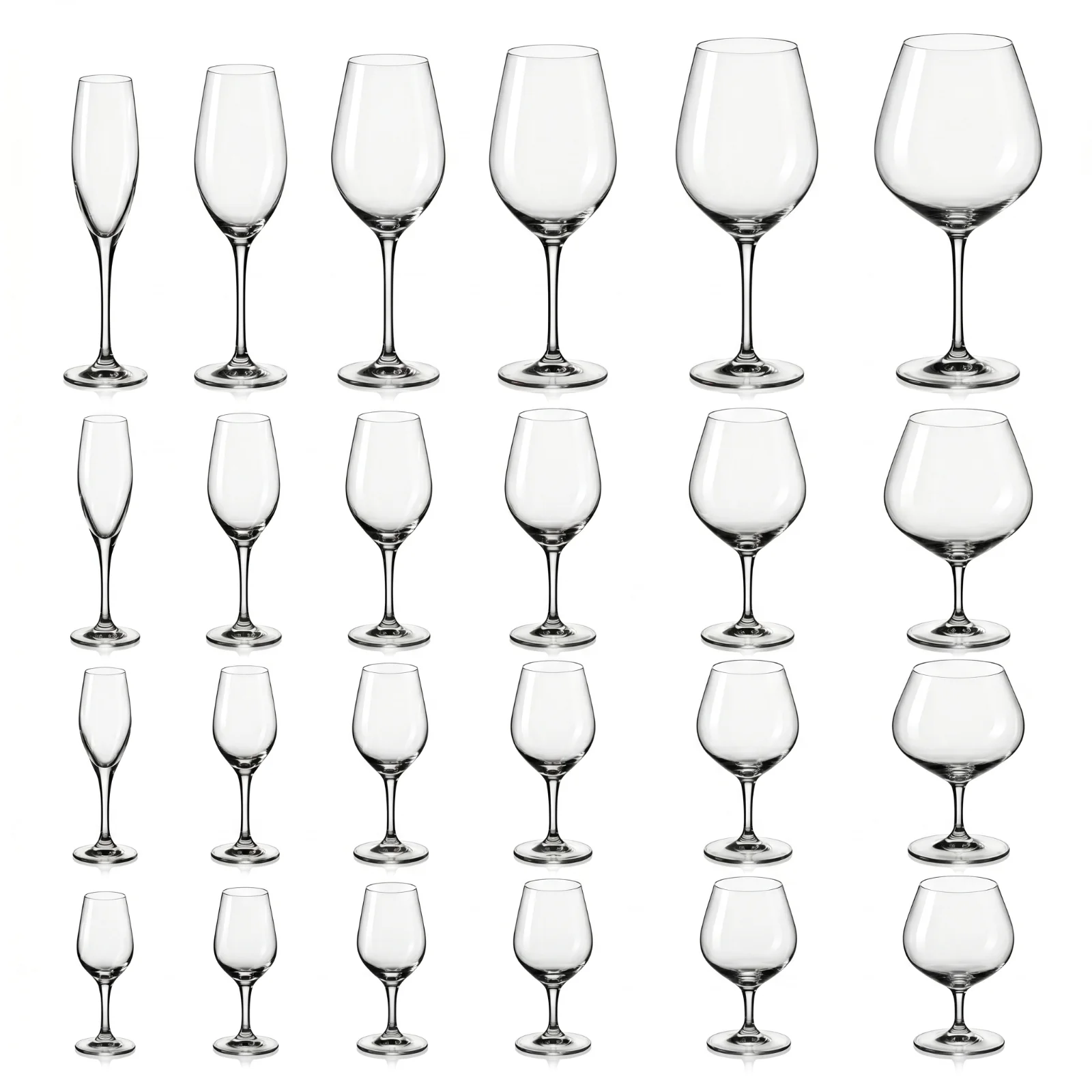 A grid of wine glasses of varying proportions