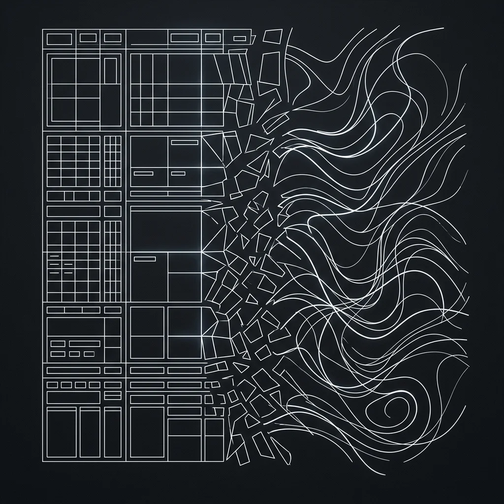 Rigid software grid dissolving into adaptive forms